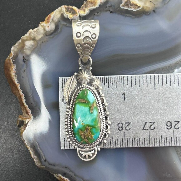 Sterling Southwestern Style Sonora Gold Turquoise Decorated Pendant For Women #1 - Picture 9 of 10